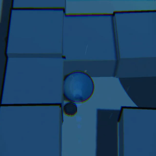 Water-level gameplay — the ball navigating a flooded maze corridor